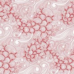 Ornamental Red Waves and Shells Seamless Pattern