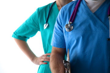 Close-up of unknown female doctor with stethoscope isolated