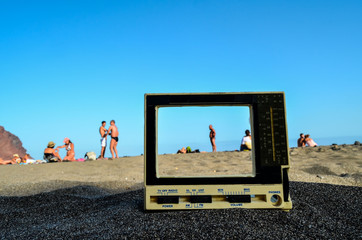 Television on the Sand Beach