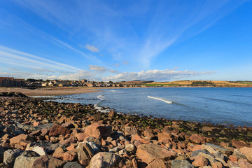 Rock and beach at Stonehaven bay on Aberdeenshire, Scotland