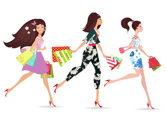 Fashion ladies walking with shopping