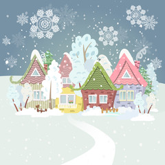 Obraz na płótnie Canvas Cute winter cityscape