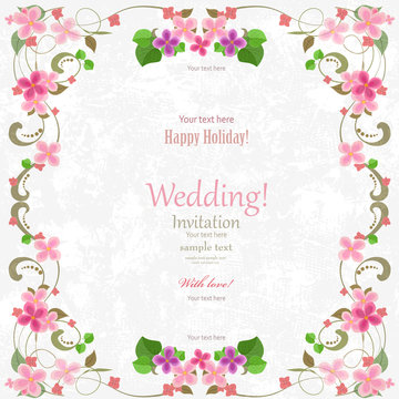 wedding card with flowers for your design. romantic frame