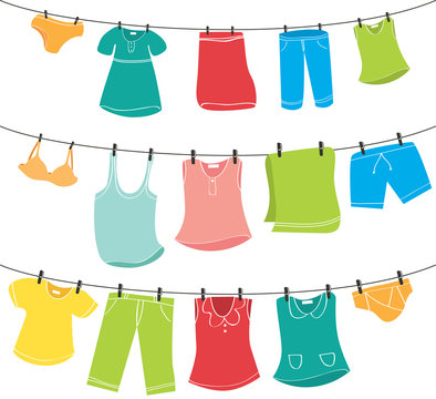 Various Clothes On Washing Line