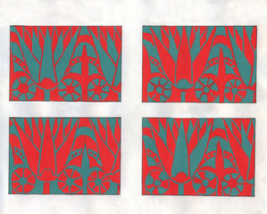 red-green pattern, ornament sketch, gouache