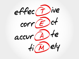 TEAM - Effective, Correct, Accurate, Timely, acronym business concept