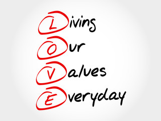 Fototapeta premium LOVE - Living Our Values Everyday, acronym business concept