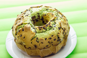 Donut with mint and drops of chocolate