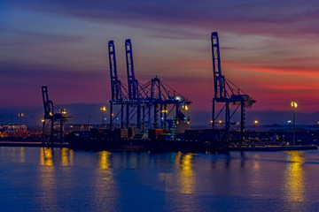 Night view of container terminal