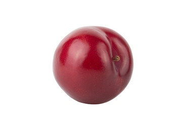 Fresh juicy plums on light background. Collage