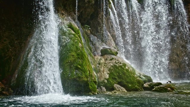 Waterfall and Lake in Plitvice, National Park, beautiful place in Croatia. 4k
