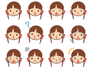 子供　女の子　顔アイコン　表情セット
