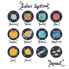 Set of hand drawn doodle Solar system planets