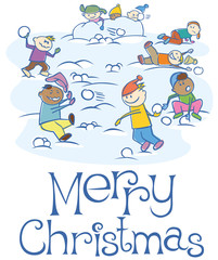 kids playing snowballs on Xmas