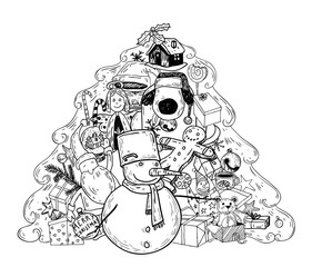 Obraz premium christmas tree doodle. vector illustration.