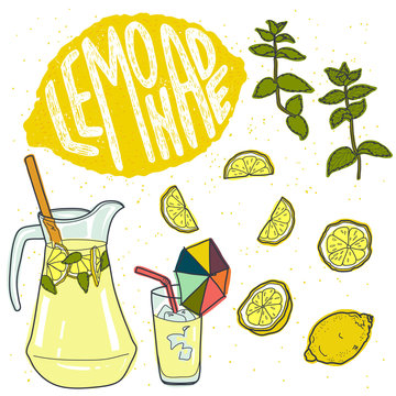 Summer set with lemonade and it's ingredients