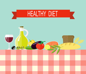 flat healthy food. Mediterranean diet.vector illustration