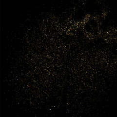 Gold glitter texture on a black background. Golden explosion of confetti. Golden grainy abstract  texture on a black  background. Design element. Vector illustration,eps 10.