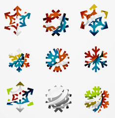 Set of abstract colorful snowflake logo icons, winter concepts, clean modern geometric design