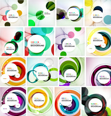 Set of abstract backgrounds. Circles, swirls and waves with copyspace for your message