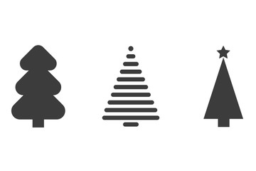 Obraz premium Set of monochrome christmas tree with decoration isolated on white background.