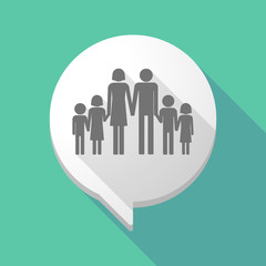Long shadow comic balloon with a large family  pictogram