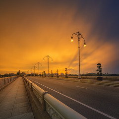 Landscape of modern bridge at sunrise, Putrajaya