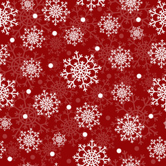 Naklejka na ściany i meble Seamless red Christmas pattern with snowflakes. Winter background. Christmas template.