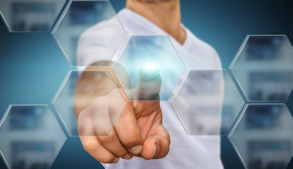 Businessman in his office using tactile interface