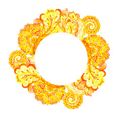 Wreath border with indian ornament. Watercolor circle frame 