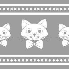 Lovely Cat face with tie. Seamless pattern on grey background. Vector illustration.