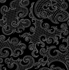 Abstract decorative vector seamless pattern with curling ornamental shapes, lines, grid. Endless texture. You can use it as a wallpaper pattern in interior design
