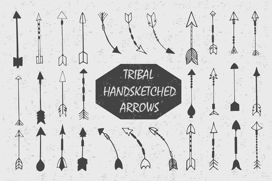 Hand drawn with ink tribal vintage set with arrows. Ethnic illustration, American Indians traditional symbol.