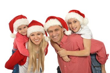 Fototapeta premium family with kids in santa hats