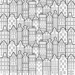 Amsterdam houses style pattern black and white