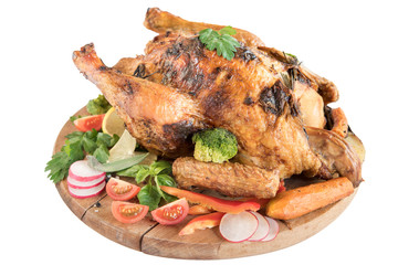 Split roasted turkey isolated