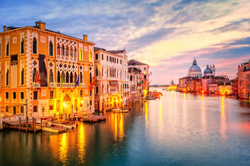 The Grand Canal and basilica Santa Maria della Salute on sunrise