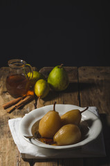 Pears glazed in tea and cinnamon