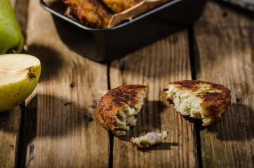 Delicate pear and blue cheese pancakes