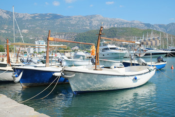 Obraz premium Boats in a hurbour in Tivat, Montenegro