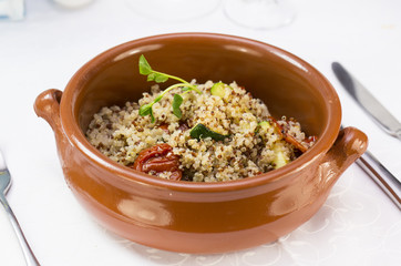 Quinoa porridge with vegetables and meat