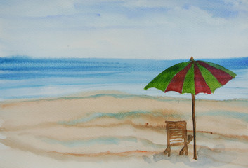 Summer beach watercolor painting