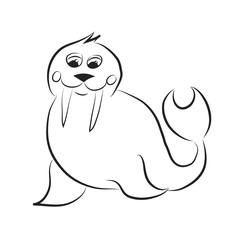 Black and white cartoon walrus. 