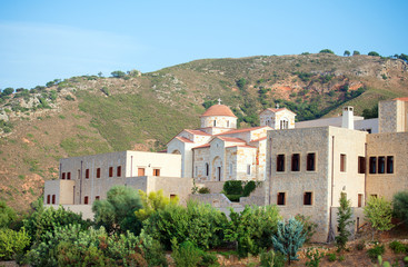 Obraz premium Orthodox monastery on a mountain top.