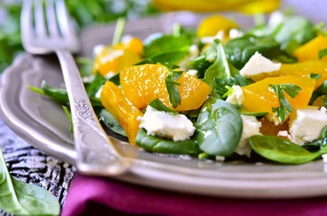 Spinach salad with roasted pumpkin.