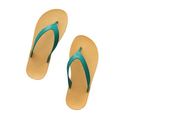 yellow and green slippers isolated on white background.