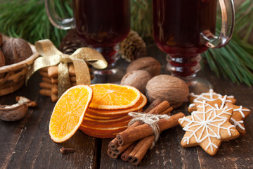 Christmas spices, homemade gingerbread and mulled wine