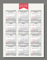 2016 year vector calendar / 2016 calendar design / 2016 calendar vertical - week starts with sunday