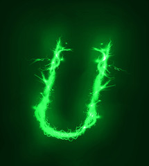 Alphabet made of electric lighting, thunder storm effect. ABC