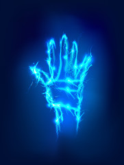 Hand raised up, Abstract background made of Electric lighting effect